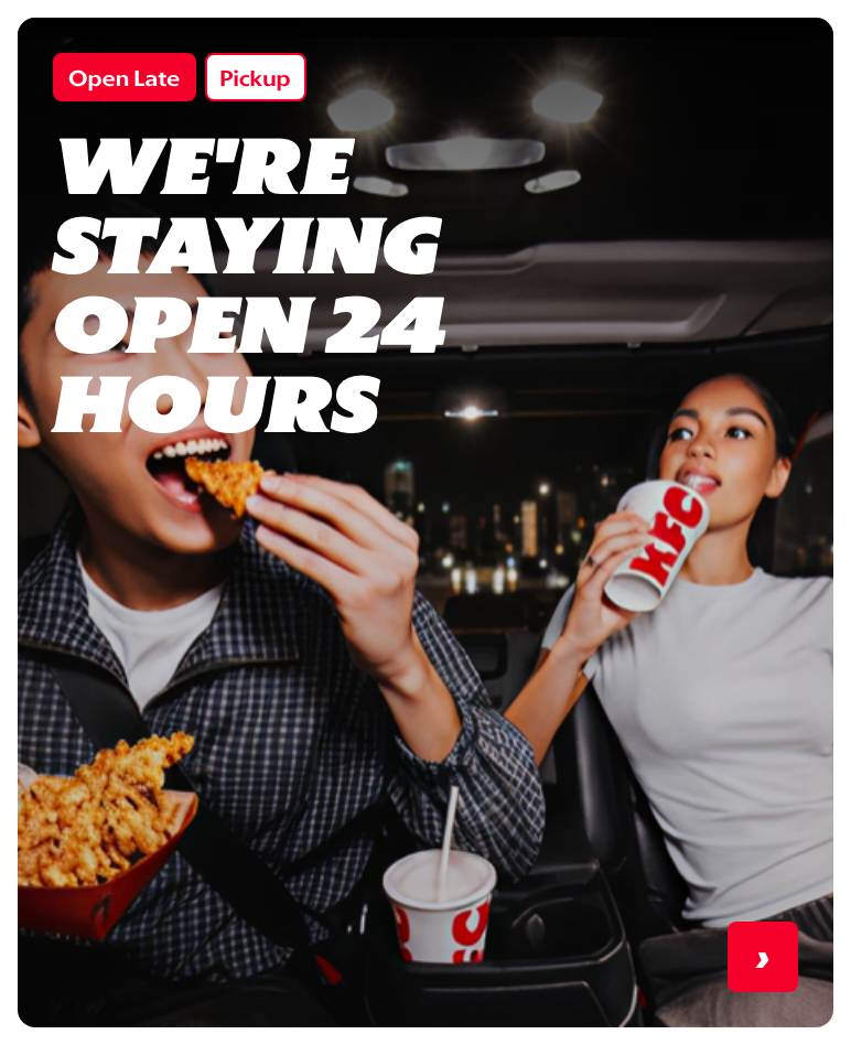 Homepage store-led merchandising card promoting open late pickup availability