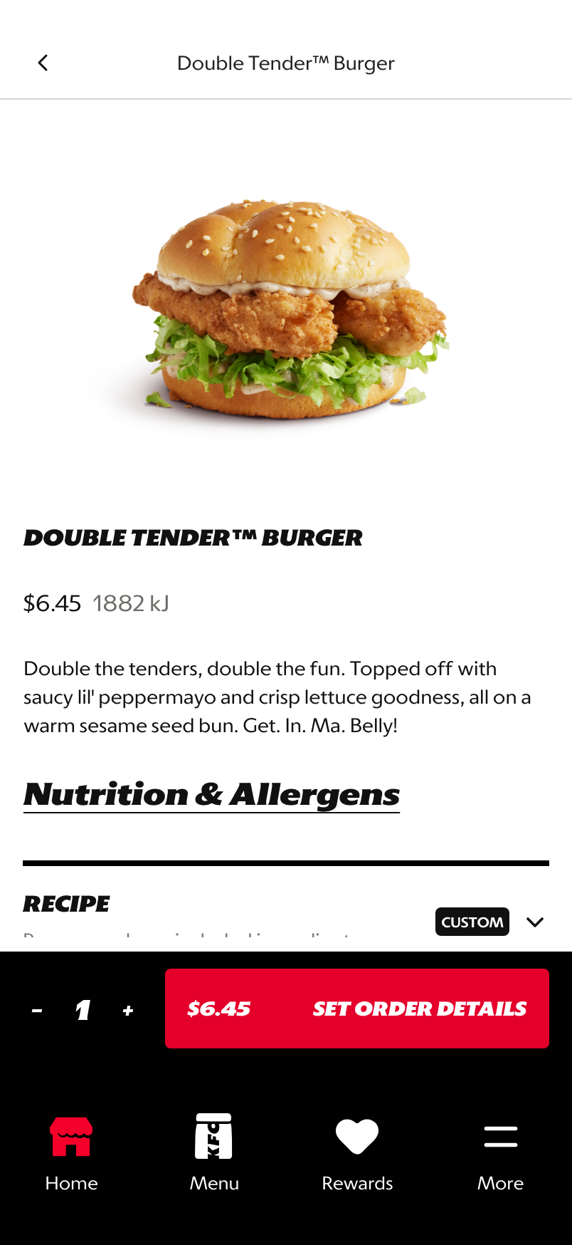 PDP showing the Nutrition and Allergens entry point below product details