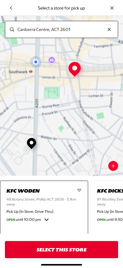 Pickup map and nearby store cards